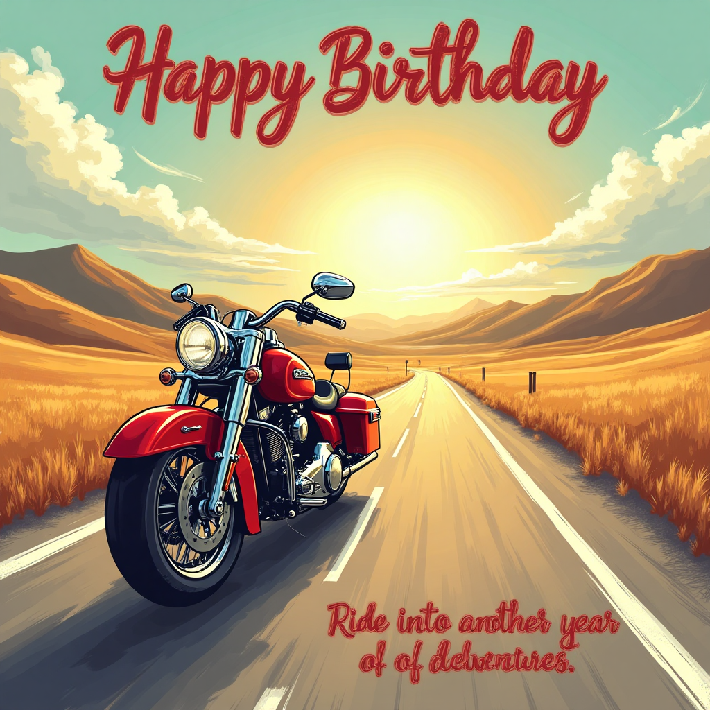Red Harley Davidson Motorcycle, and Birthday Card