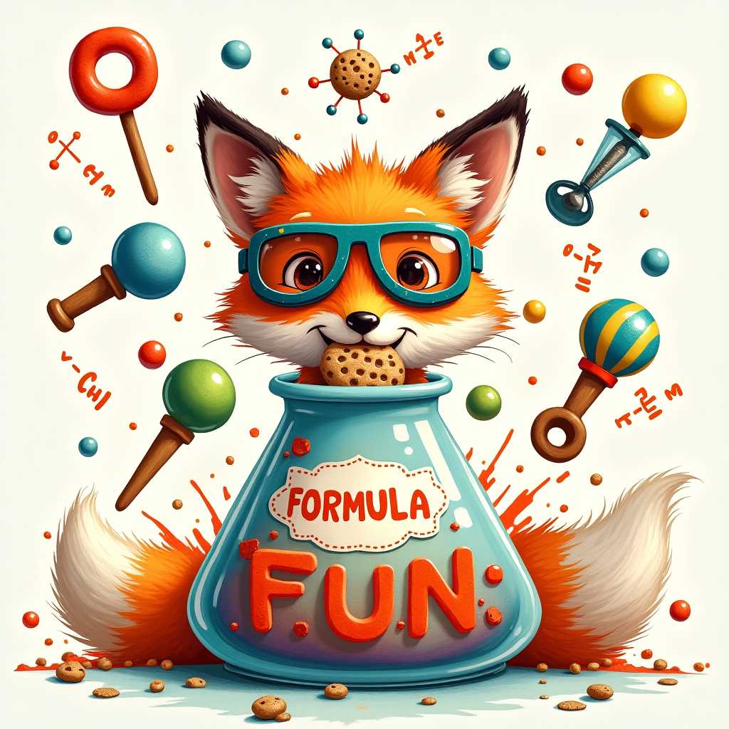 At the top of the abstract image: "Marzena, it's a Baby Boom—Cuteness Now in Molecular Portions!"

**Prompt for the image:**

Create an abstract, vibrant image featuring a comical baby fox wearing oversized lab goggles and sitting inside a giant chemistry beaker labeled “Formula F.U.N.”. The baby fox is gleefully munching on a molecule-shaped cookie, with crumbs orbiting like electrons. Surrounding it are colorful swirling atoms made of rattles, pacifiers, and spoons, all mid-spin in a wild scientific-looking pattern. Include glowing equations in crayon handwriting, scribbled playfully in the background like baby "Einstein notes". Splashes of baby-food colors—mashed-pea green, carrot orange, and blueberry purple—splat around the edges like messy artistic genius. The mood should be hilariously chaotic and clever, celebrating the “explosive” chemistry of new parenthood.
Generated with these themes: Eat, Fox, and Chemistry.
Made with ❤️ by AI.