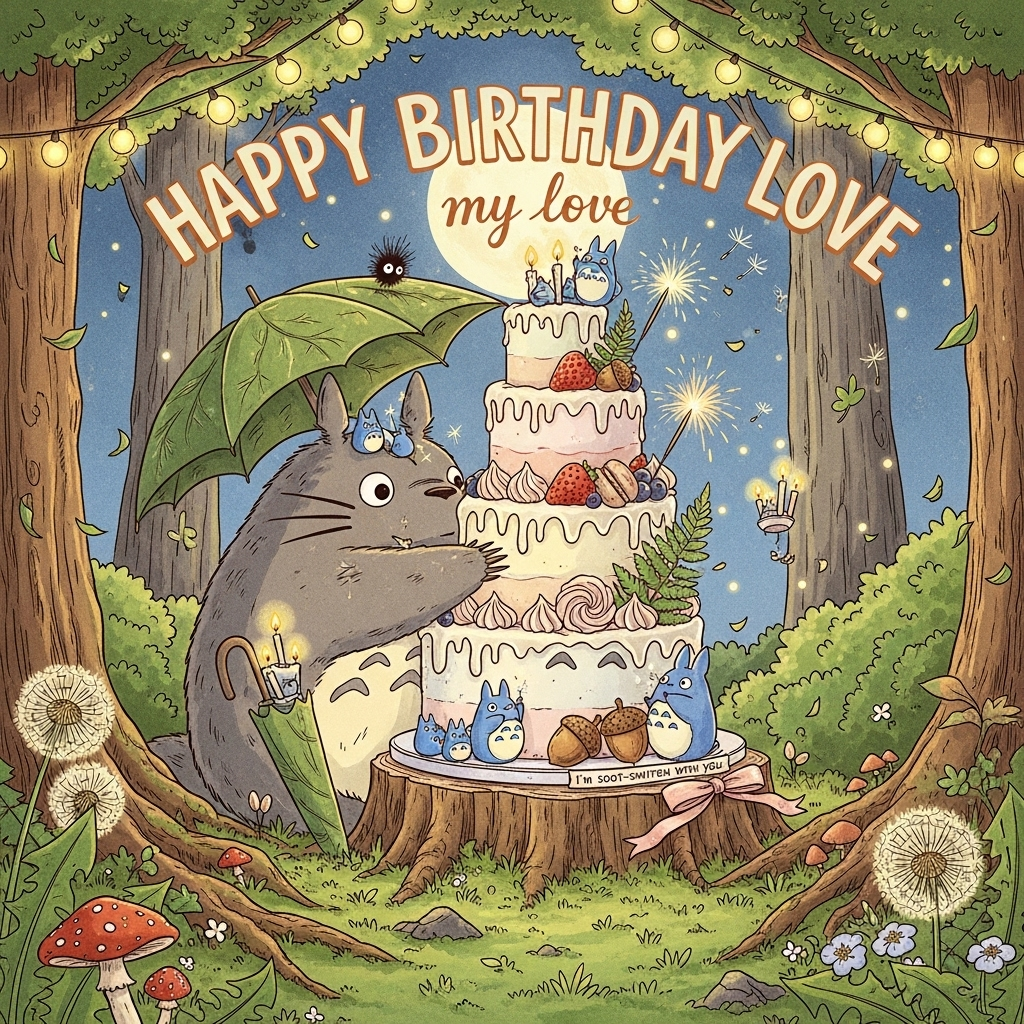 Totoro, Studio Ghibli, cake , and Birthday Card