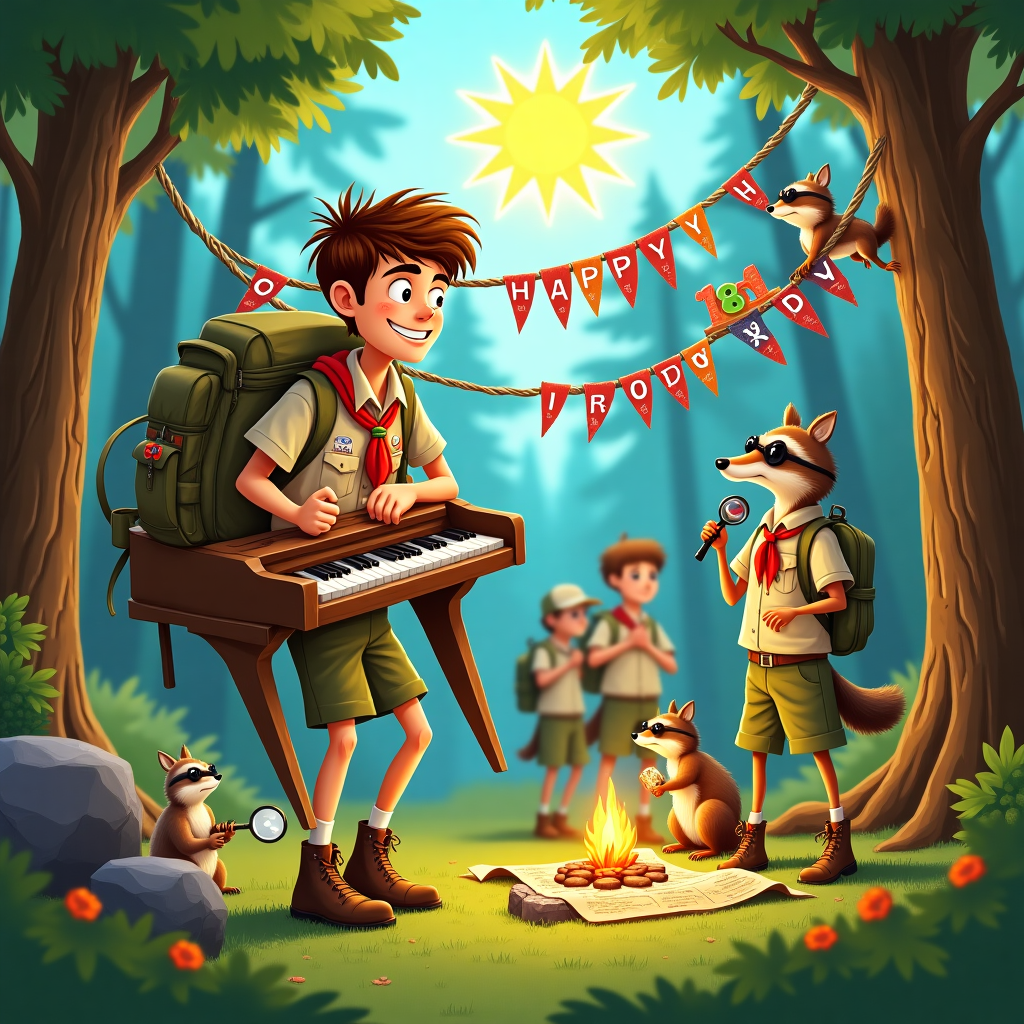 Happy 18th Birthday , Hiking, Pianos , and Scouts Birthday Card