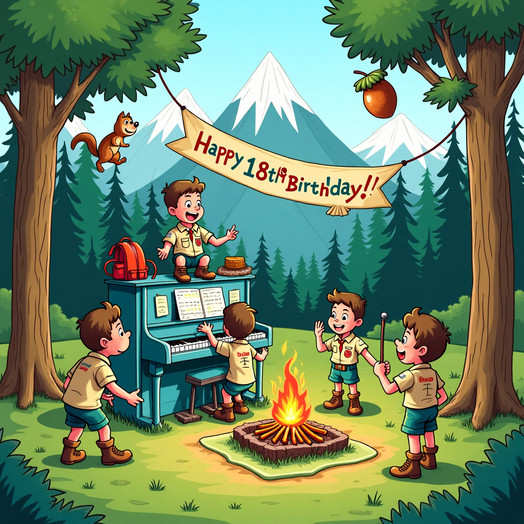 Happy 18th Birthday , Hiking, Pianos , and Scouts Birthday Card