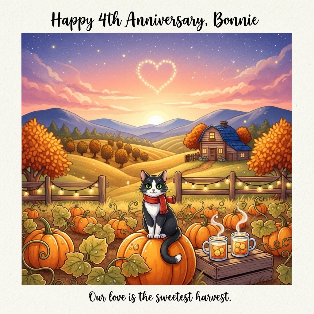 Stardew valley, Autumn, Pumpkins, Black and white cat, and Anniversary Card