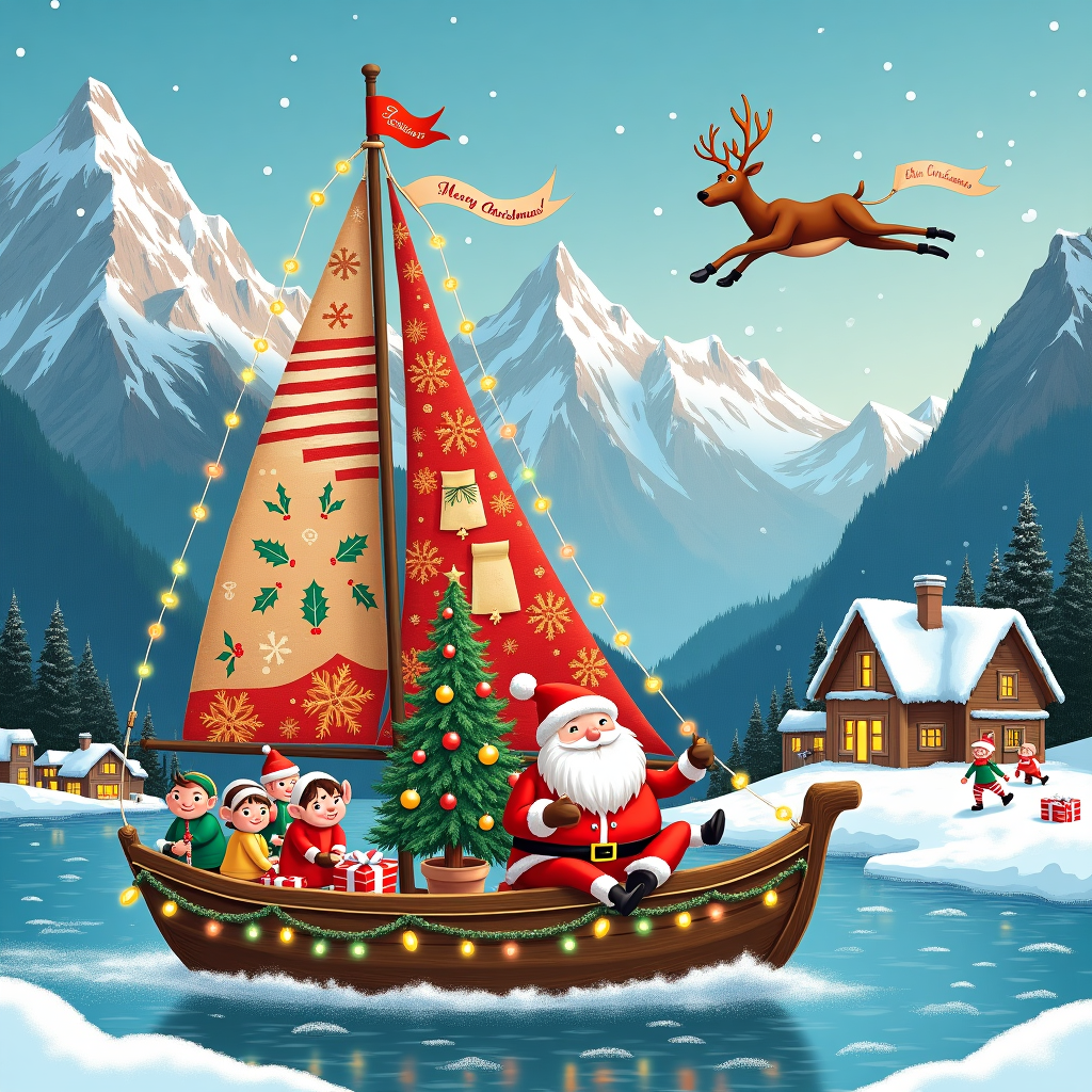 Sailing boat mountains switzerland Christmas Card