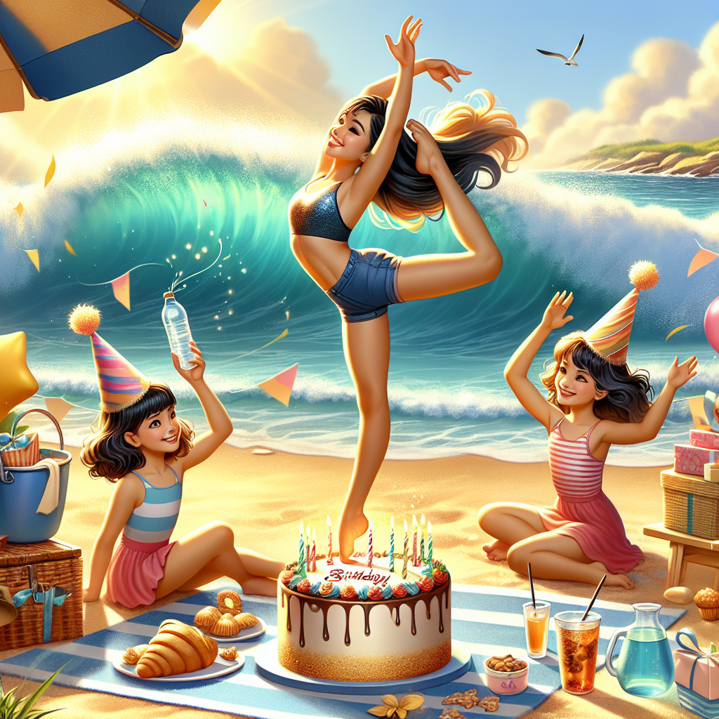 Girl, Gymnastic, Beach, Party, and Sisters Birthday Card