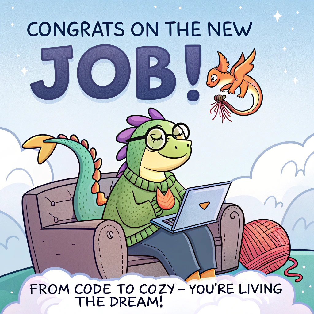 Bearded dragon, coding, sofa, laptop, clouds, crochet, and Congratulations Card