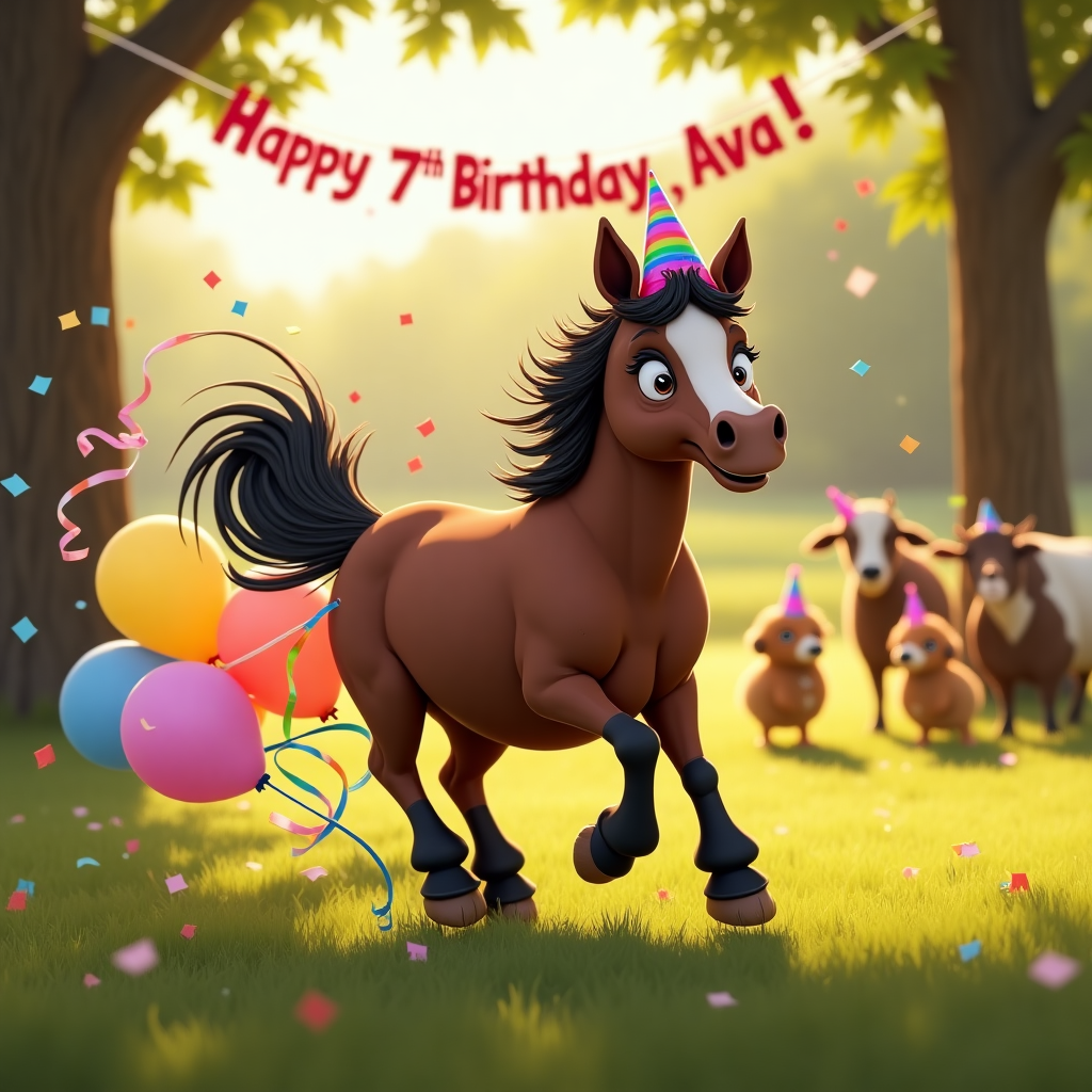 Happy birthday Ava number 7 brown horse black mane Birthday Card