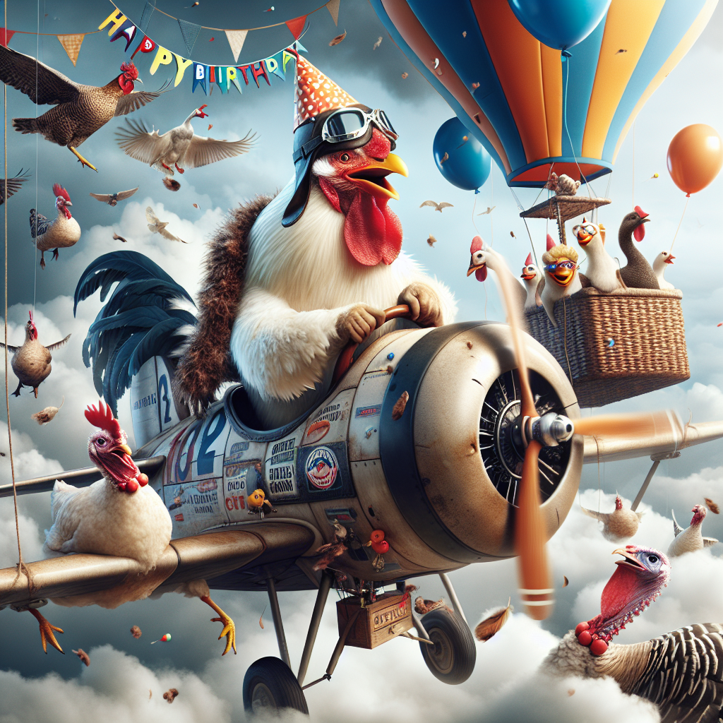 Cock, Hen, Goose, Turkey, Racing, and Aeroplane Birthday Card