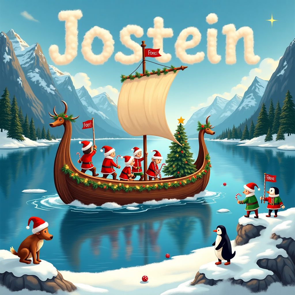 Golf, Viking ship, Norwegian fjords, and Mountain Christmas Card