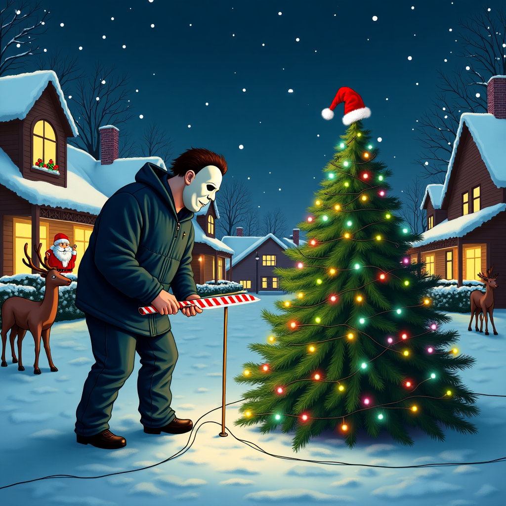 Michael Myers, Christmas, Christmas Lights, and Knife Christmas Card