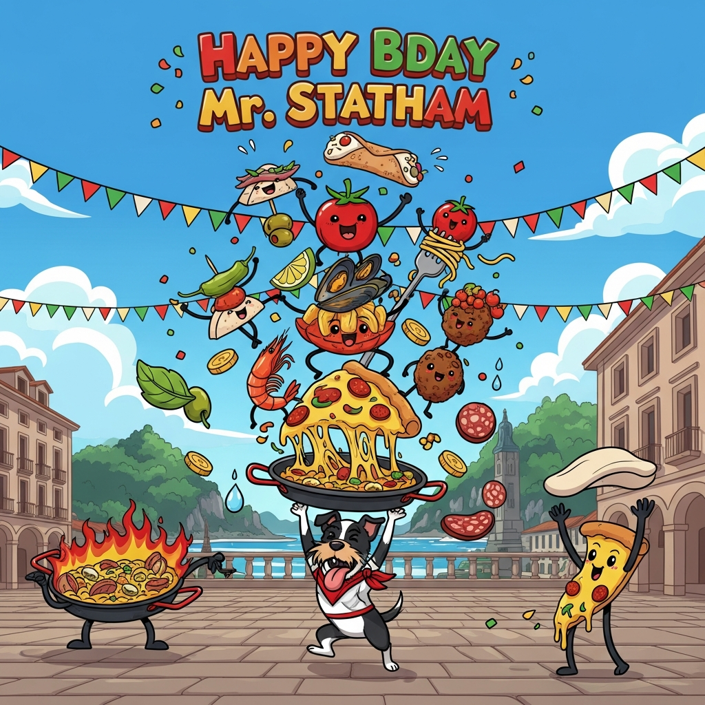 Spanish and italian food,  bask country, Small black and white dog, and Birthday Card