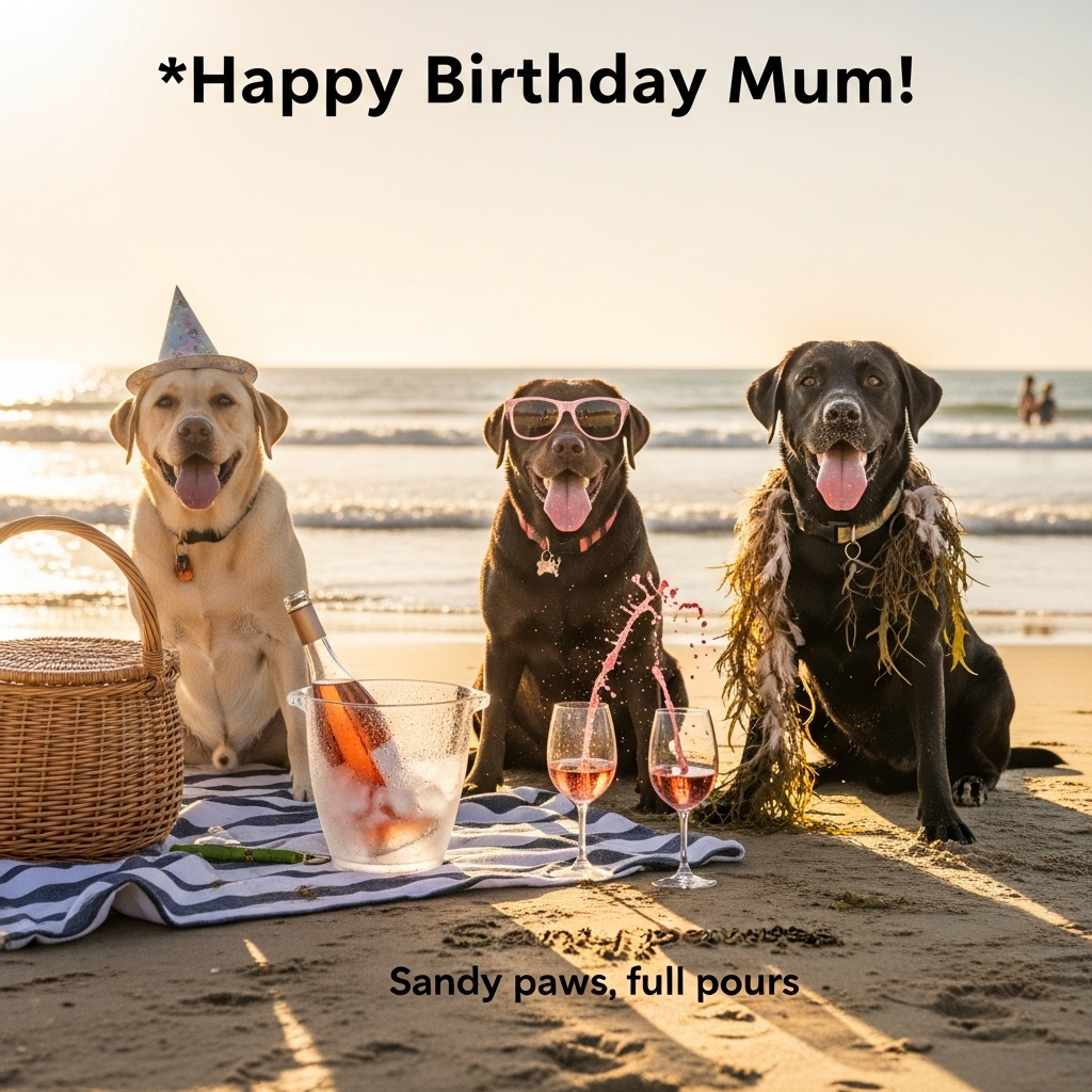 Labradors , Wine, Beach, and Birthday Card