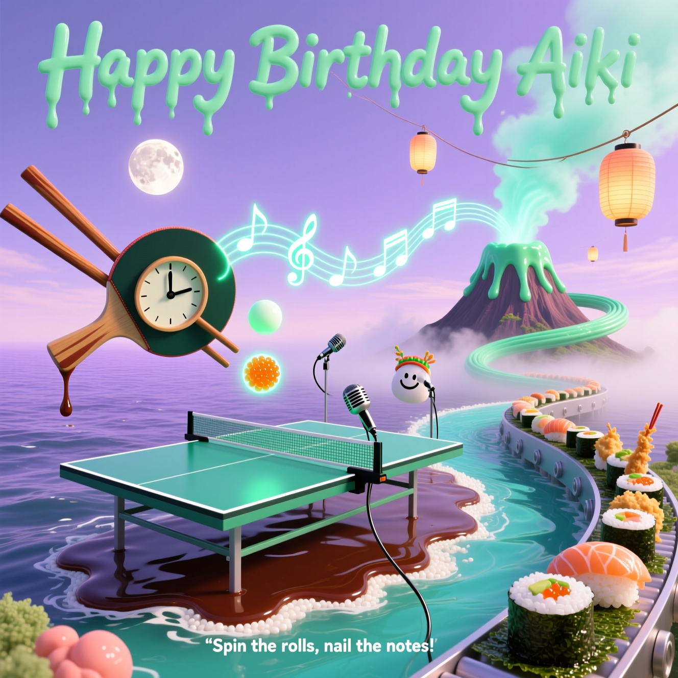 Table tennis, Sushi, Karaoke, and Birthday Card