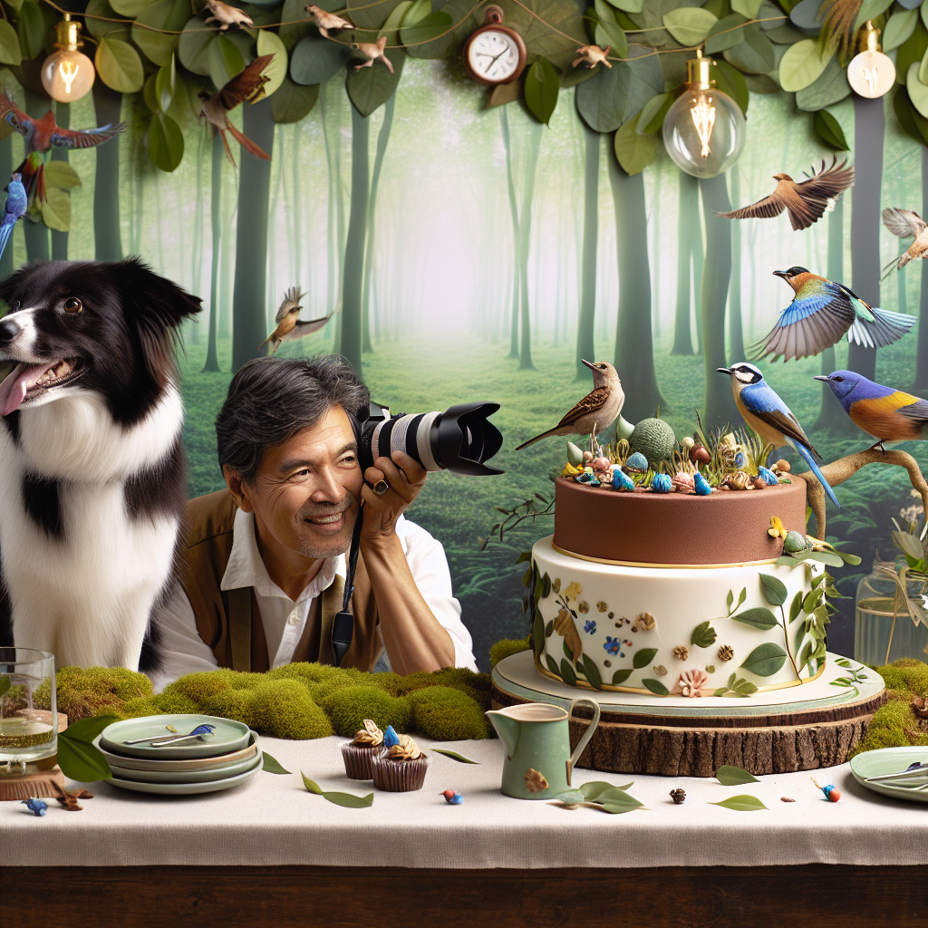 60th birthday of a nature loving male bird watching with his tri coloured border collie female dog Birthday Card