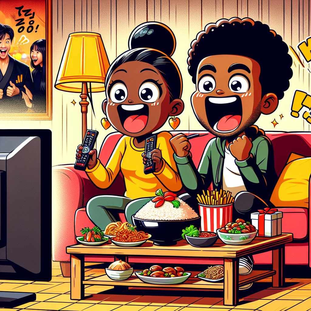 Watching K-Drama on tv , Chinese food , Black woman , 10th anniversary , and Black man Anniversary Card