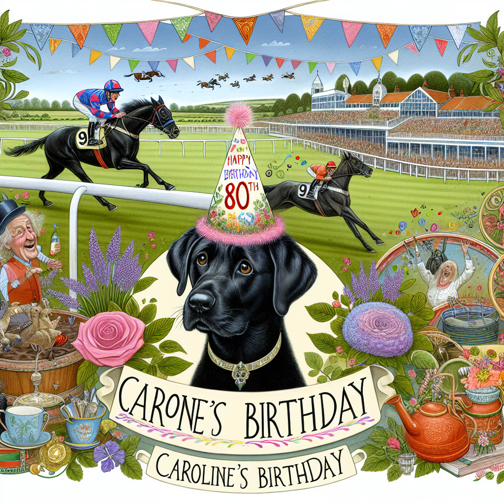 Horse racing, Black Labrador , Gardening , Caroline’s 80th birthday, and Elvis Birthday Card