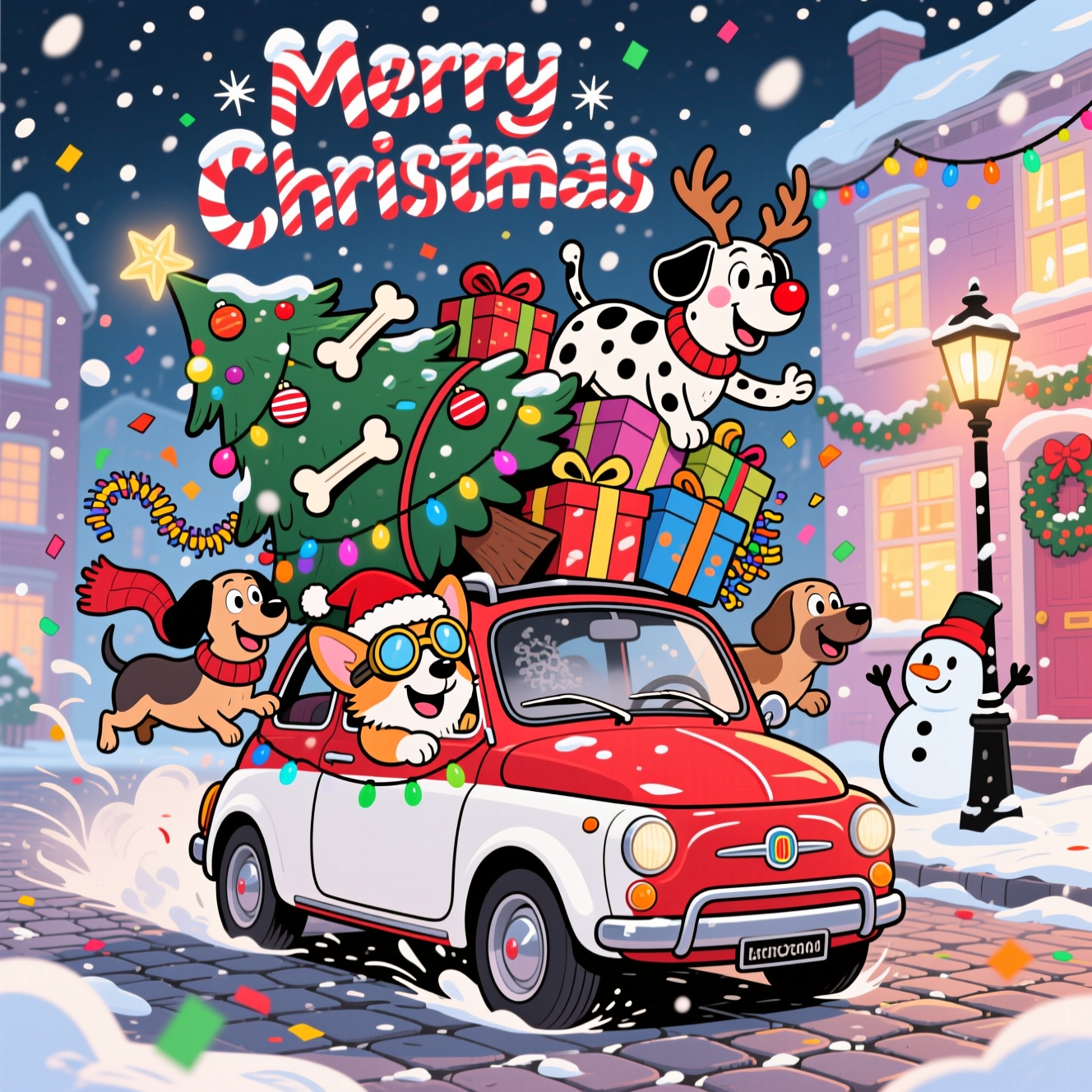 Fiat 500, dogs, and Christmas Card