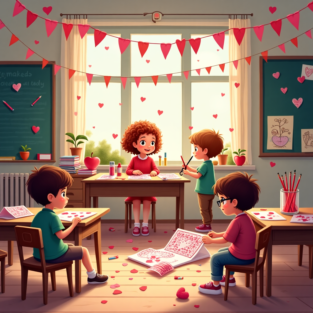 Crazy classroom with sweet kids Valentines-day Card