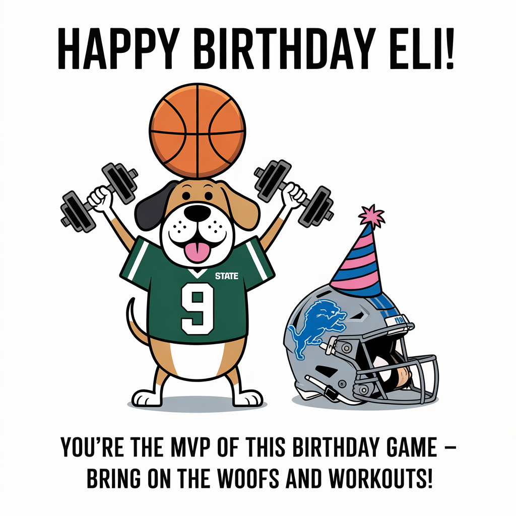 Michigan State football and basketball, dogs, working out, The detroit lions, and Birthday Card