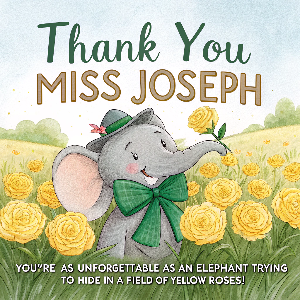 Yellow roses, elephants, the colour green, and Thank-you Card