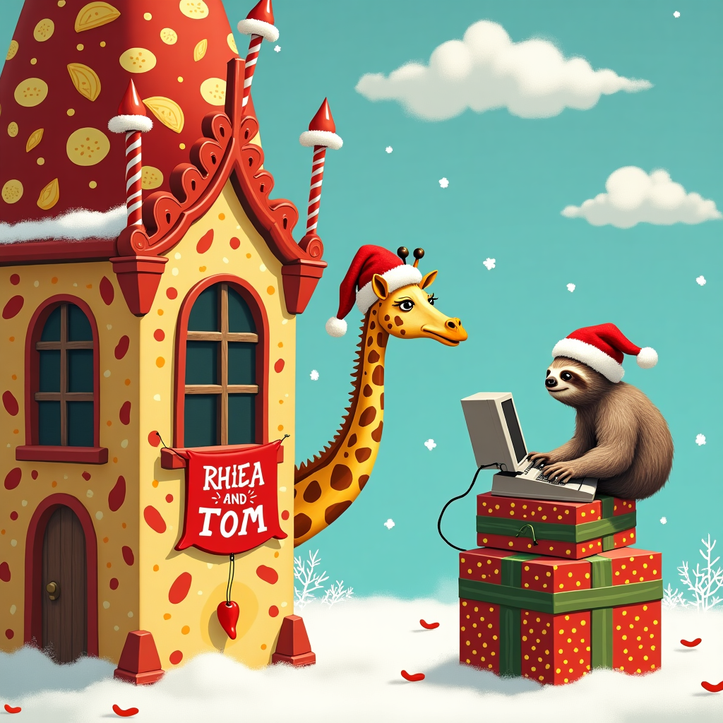 Chili pepper, Pizza, Giraffe, Computer, Brighton, and Sloth Christmas Card