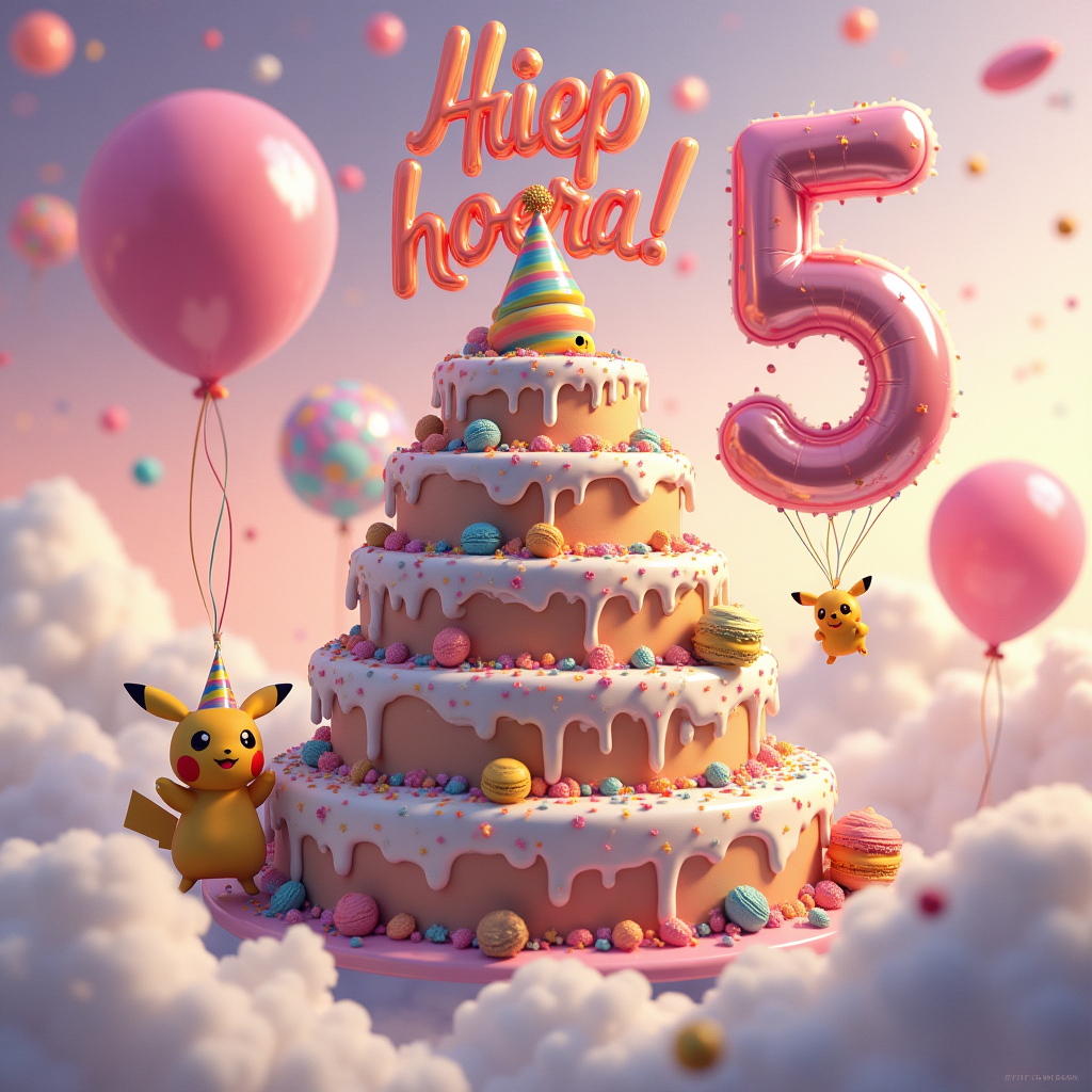 Pokemon, Taart, Verjaardag, Ballonnen, 5 jaar, Meerdere pokemon karakters, Versiering, and Birthday Card