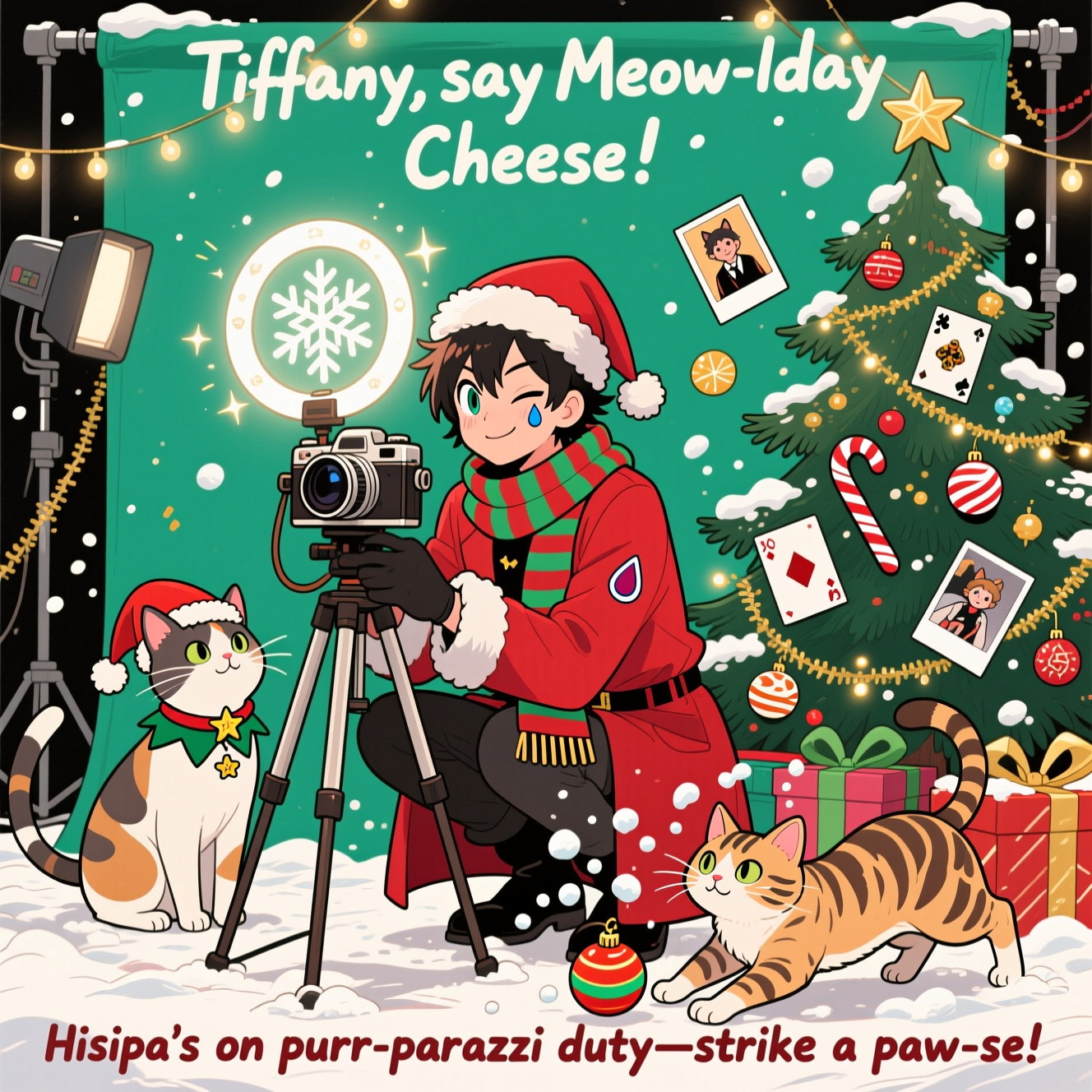 Cats, Hisoka, Anime, Photo shooting, and Christmas Card
