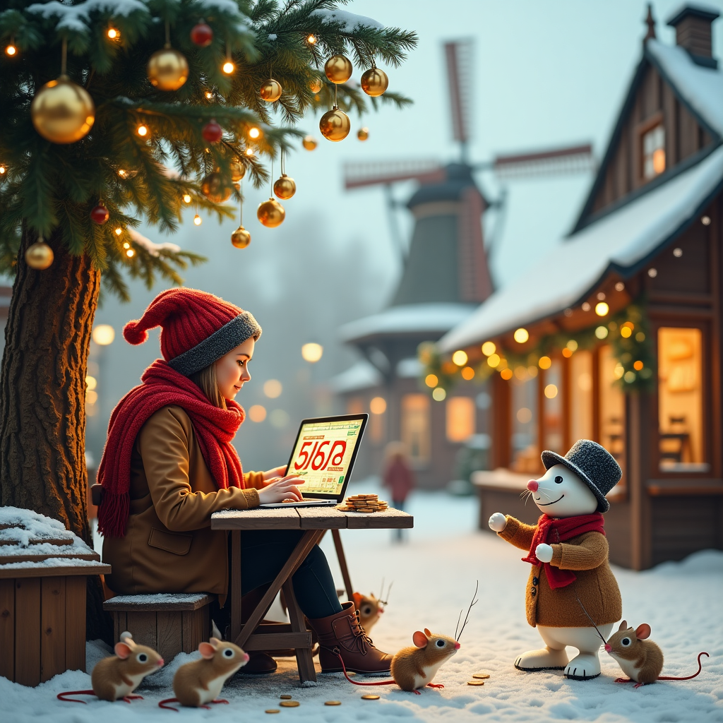 Christmas accounting professional woman in holland with laptop mobile and christmas three and bells more that just accounting Christmas Card