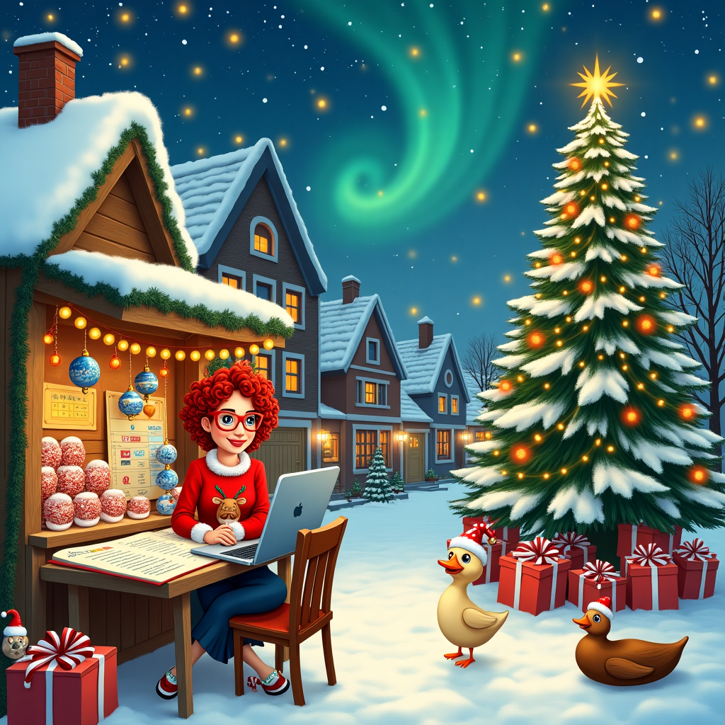 Christmas accounting professional woman in holland with laptop mobile and christmas three and bells more that just accounting Christmas Card
