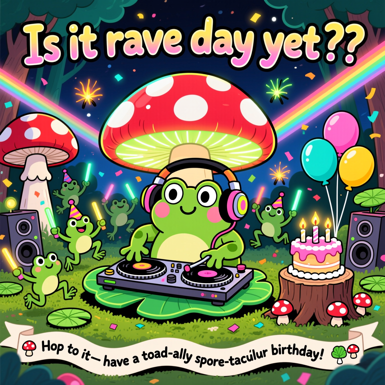 Frogs , Mushroom , and Birthday Card