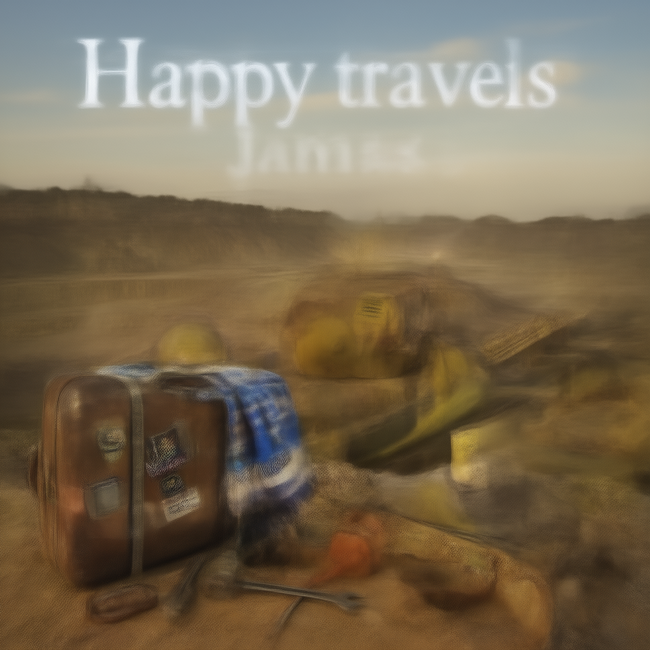 At the top of the Photorealistic picture taken from a camera image, Happy travels Jamie
Title text style: large, bold white sans‑serif with a soft drop shadow, gently arced across the sky for legibility.

Ultra‑high‑definition 4K UHD portrait photo at golden hour in a dusty quarry. Foreground: a scuffed rolling suitcase with Aussie travel stickers, a blue‑and‑white Glasgow Rangers scarf draped over the handle, a hi‑vis jacket, hard hat, and a fitter’s open toolbox scattered with oily spanners, a grease gun, and a wooden boomerang nestled among the tools. Mid‑ground: a massive yellow rock crusher rumbling, conveyor raining glittering aggregate; dust motes glowing in backlight. On a clean yellow safety sign bolted to the crusher’s guard, print a single cheeky line: Swapping the Rangers for the ranges. Background softly blurred: stepped quarry walls, a distant haul truck, and a passenger jet leaving a bright contrail toward the horizon. Natural color grading, lifelike textures of stone and metal, accurate lighting, rich depth of field (tack‑sharp foreground, soft bokeh background). DSLR realism, 35mm lens at f/2.8, ISO 100, handheld waist‑level perspective. Mood: funny, warm, and celebratory, with subtle blue accents nodding to Glasgow Rangers and strong visual cues of Australia and travel.
Generated with these themes: Quarry fitter, Rock crusher, Glasgow rangers, Australia , Traveling, and .
Made with ❤️ by AI.