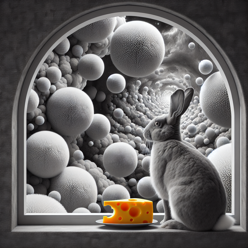 Black and white rabbit, Arch window, Pom poms, and Cheese Thank-you Card