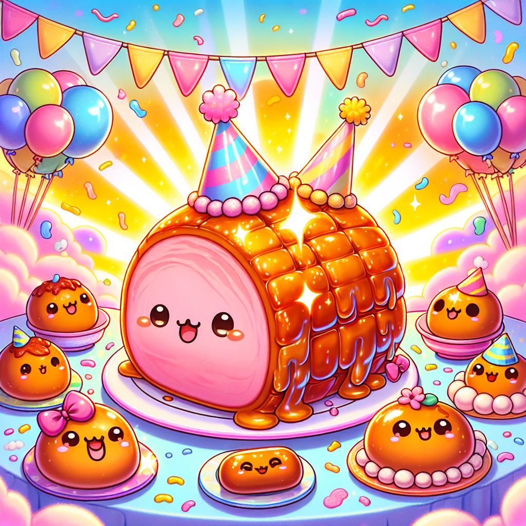 The scene is set with a whimsically themed birthday atmosphere, swaying with vibrant banners and tones of pastel splashes. At the heart of the scene, an adorably styled cartoon rendition of a honey roast ham sits majestically, donned in a festive party hat, with glistening edges highlighting its sweet, succulent flavor. Scattered around the ham are cheeky cartoon sausages, each deviating with a unique expression that encapsulates the kawaii style. The backdrop is saturated with soft, cotton-like clouds, a glowing radiant sun, and the finishes wrapping up the child-friendly, adorable cartoon birthday celebration.
Generated with these themes: Honey roast ham, Sausage, and Kawaii .
Made with ❤️ by AI.