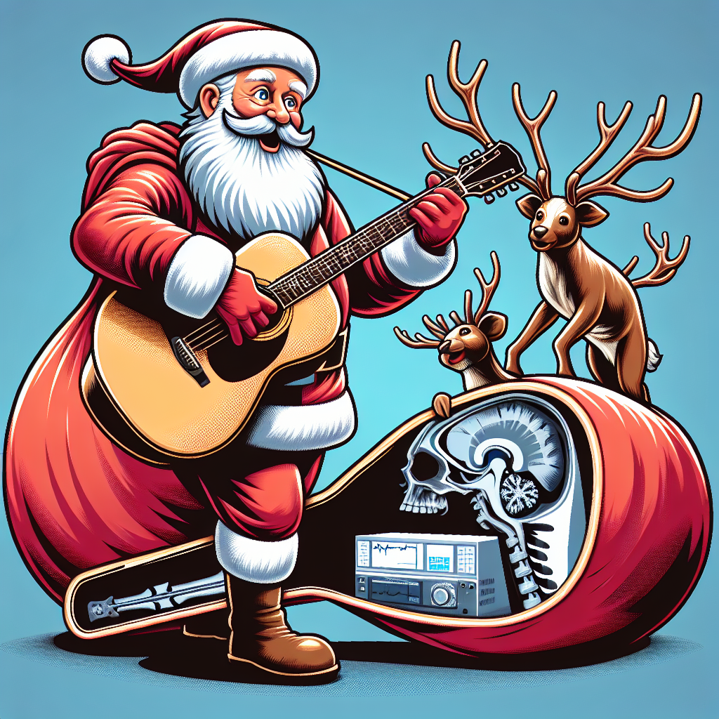 Vector image of a festive Christmas moment where Santa plays a guitar, his bag revealing radiology equipment gifts, while reindeer sing along.
Generated with these interests: Guitar, Radiology , and Singing.
Made with ❤️ by AI.