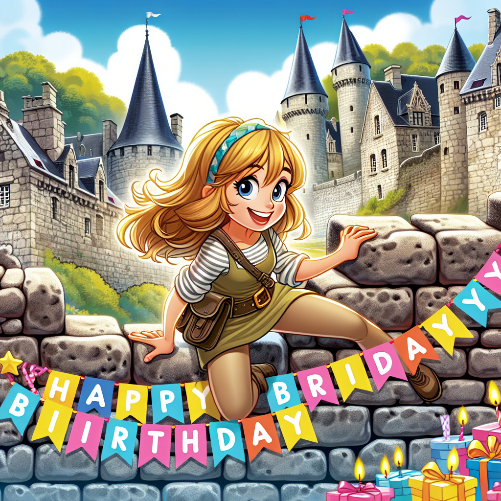 Becky Mantin climbing a wall in Normandy Birthday Card