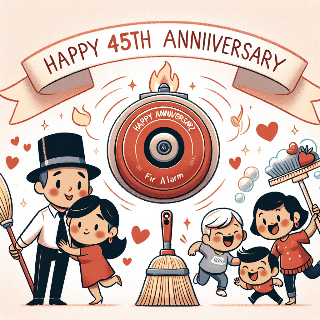 45th Wedding Anniversary Banner, Fire alarm, Cleaning, and 3 children Anniversary Card