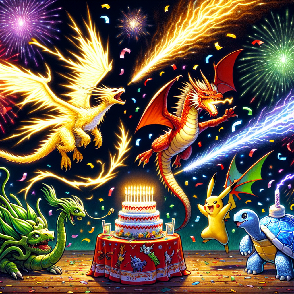 Pokémon , Charizard , Bulbasaur, Pikachu, and Squirtle Birthday Card