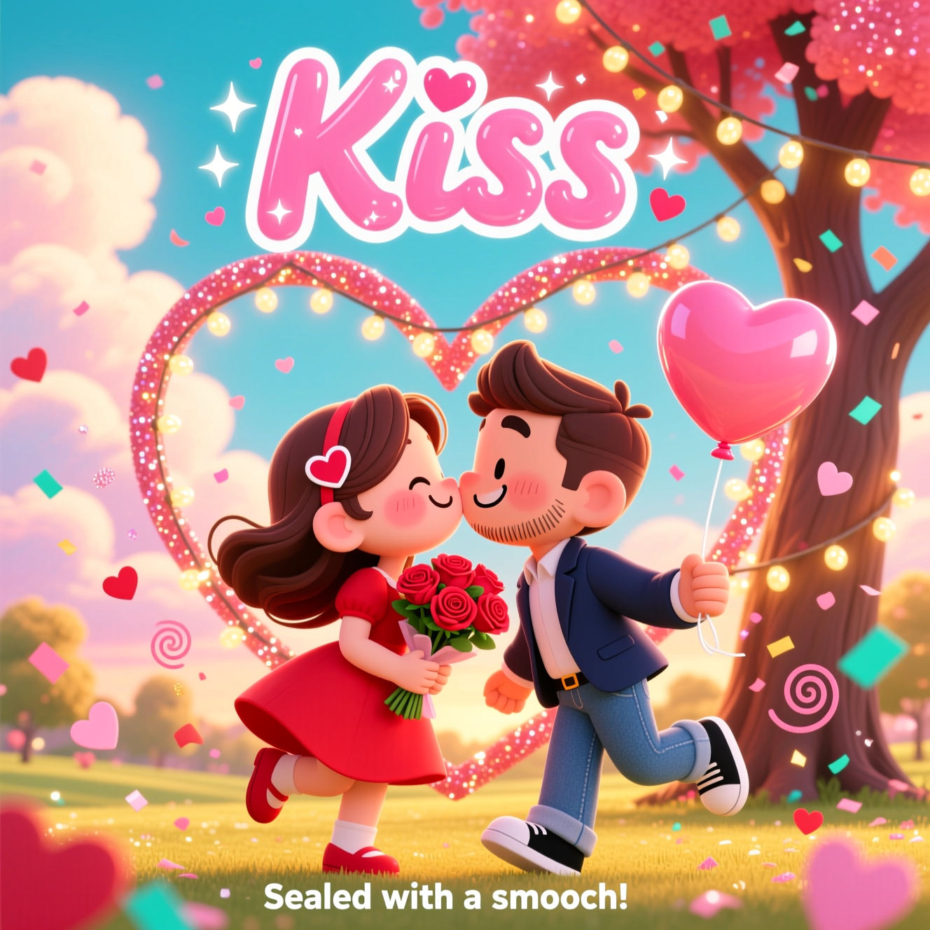 Kids kissing, and Valentines-day Card