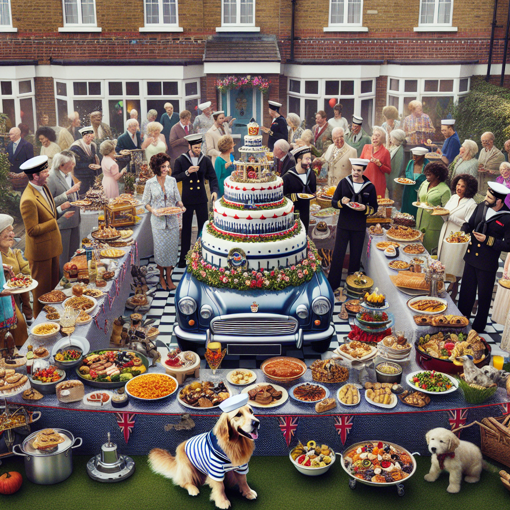 Imagine a scene set in the bustling backyard of a quaint suburban home, transformed into a festive maritime setting to celebrate the birthday of a male Royal Navy sailor. In the center, you see a lavish food table brimming with a variety of dishes that resemble a culinary journey, with a showstopping car-shaped cake at the centerpiece, bordered by an array of international cuisines and sailor's preferred foods. Guests from various descents, wearing colorful party clothes, are mingling cheerfully. Among them, you notice a golden retriever, donned with a sailor's hat, prancing around the crowd, its playful antics bringing mirth and laughter.
Generated with these themes: Food , BMW , Male Royal Navy sailor , and Golden retriever .
Made with ❤️ by AI.