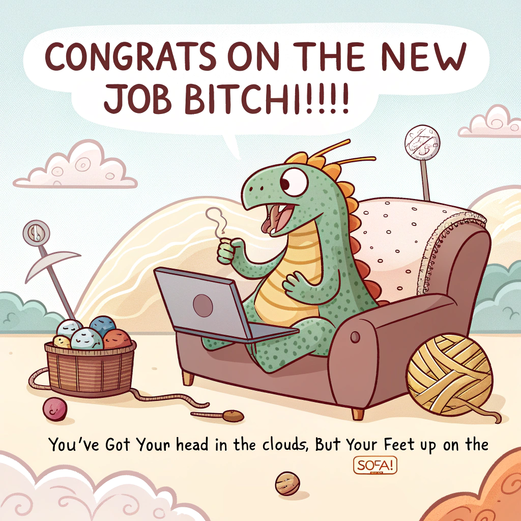 Clouds, AI, laptop, sofa, bearded dragon, crochet, and Congratulations Card