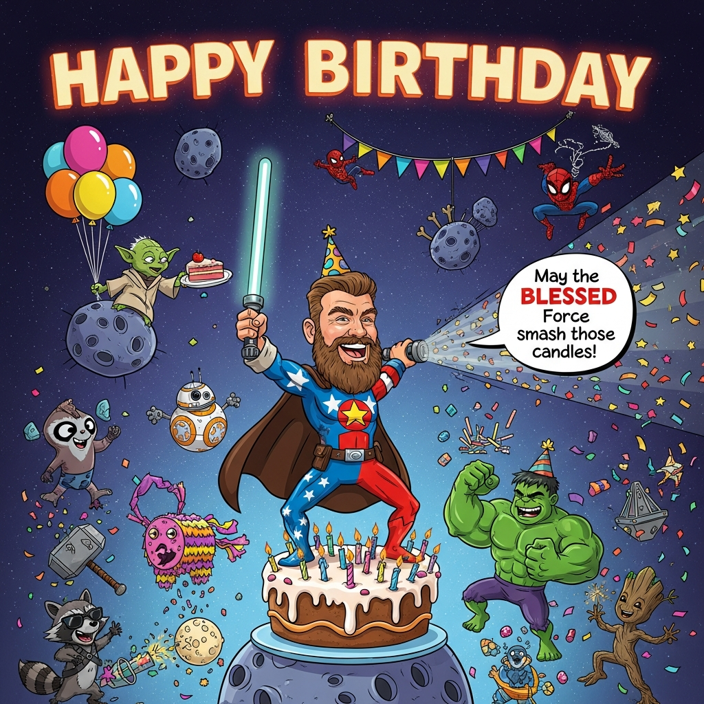 Brian blessed, star wars, marvel, and Birthday Card