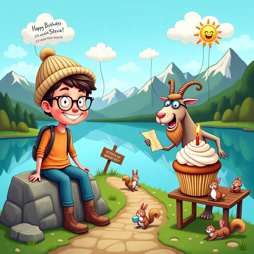 Lake district, Beard, Hiking, Spectacles, Short hair, and Beige Beanie hat Birthday Card