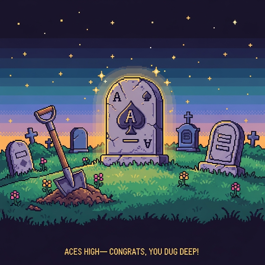 Ace of spades, Graveyards, Tombs, Shovels, and Congratulations Card
