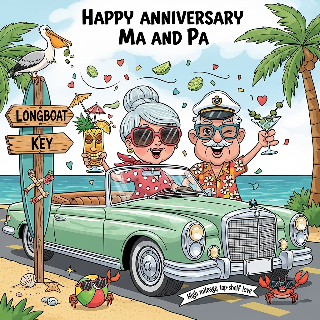 Longboat Key, Mercedes, Cocktails, sign post, and Anniversary Card