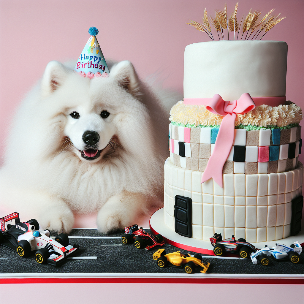 Samoyed, and Formula 1 Birthday Card