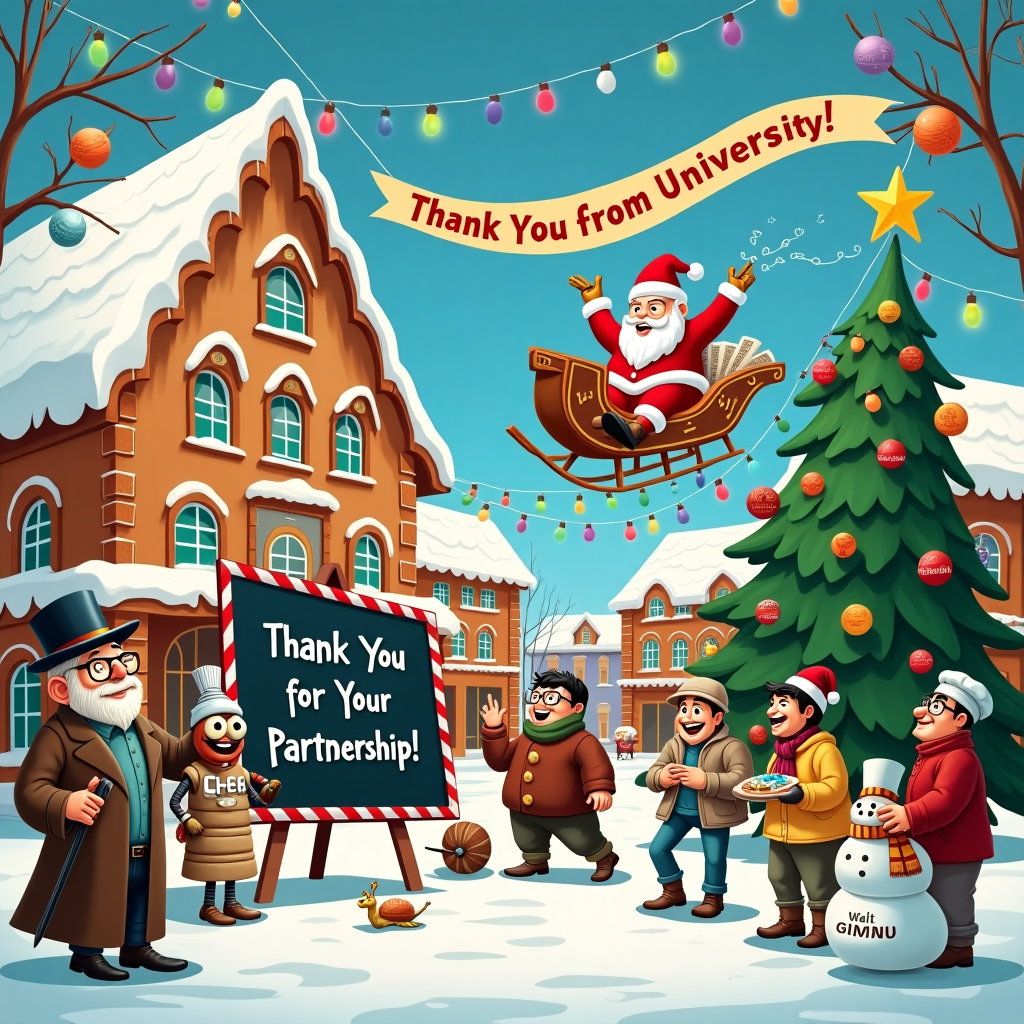 Design the card to thank from university side to all vedors, collaborators, firms etc who have worked with the university Christmas Card