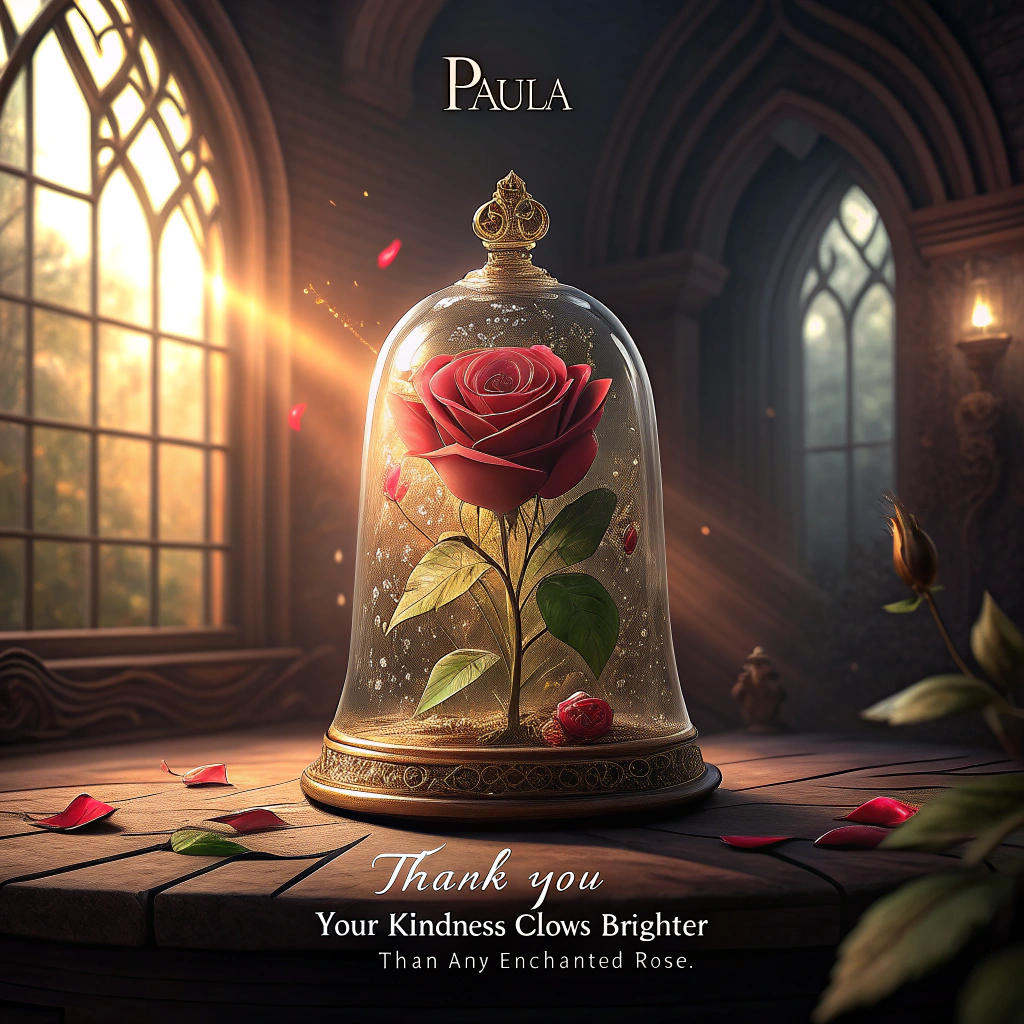 Beaty and the beast enchanted rose, and Thank-you Card