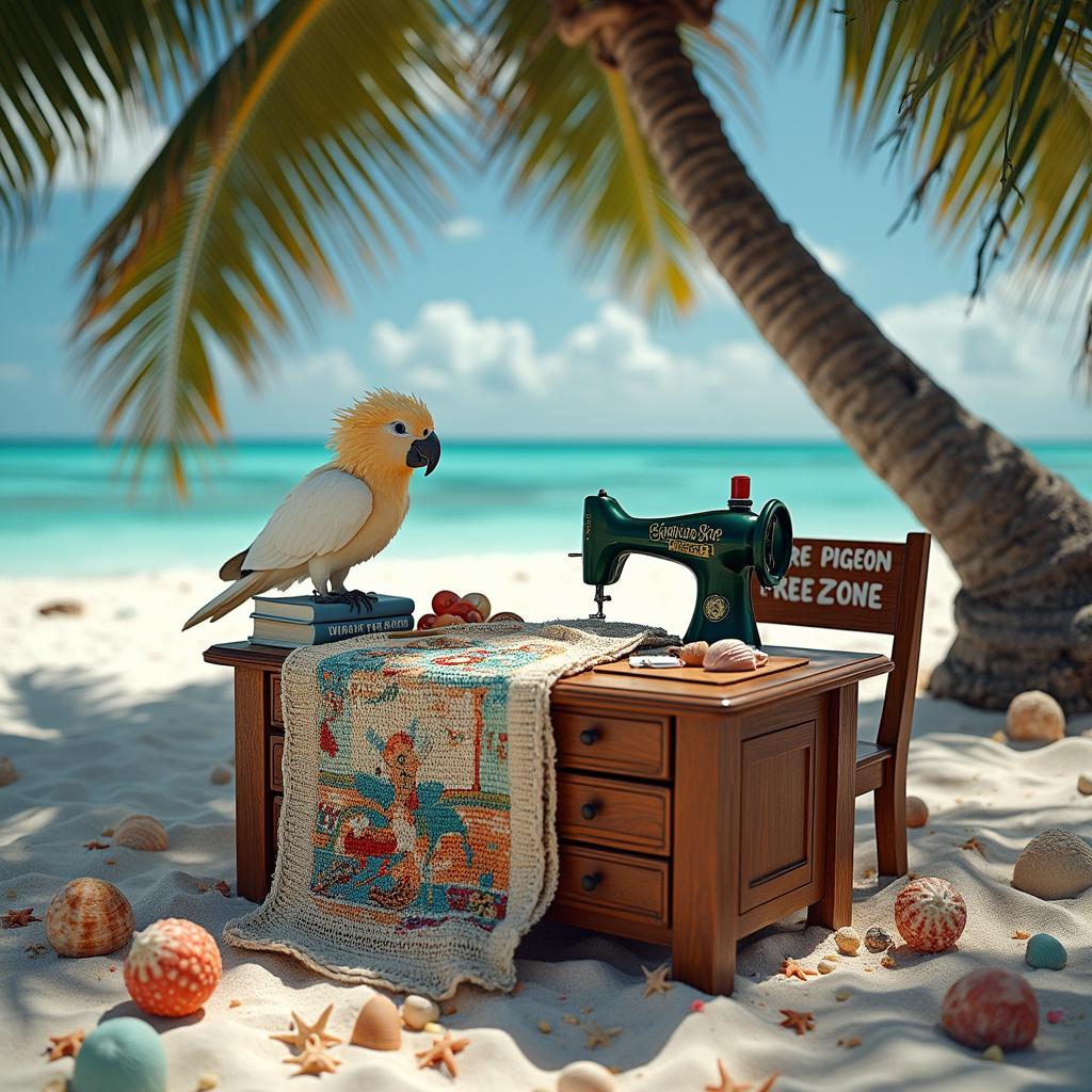 The scene unfolds on a Bermuda beach under the blazing sun, where the sand is magically transformed into a classroom setting. Seashells and starfish are scattered like teaching aids across small wooden desks partially buried in sand. The main desk, larger and more ornate, is situated under a leafy palm tree, with a crochet blanket depicting a detailed classroom scene draped across its surface – an apparent nod to a primary school teacher's getaway. Atop this desk sits an open sewing kit with threads and needles poised to mend any broken toys or torn book covers, paired with an unconventional sand sculpture of a wine bottle labeled 'Sauvignon Blanc'. Just above the sculpture, a cheeky parrot with a blonde bob haircut, which amusingly echoes the familiar hairstyle of someone aged about 50, is perched on the tree, playfully tugging at the threads of the blanket. In place of a traditional beach sign, a hand-painted wooden board reads, 'Beware: Pigeon-Free Zone', providing comic relief and a clear reference to the teacher's aversion to pigeons. Each element coexists to humorously celebrate Mother's Day in a setting suggestive of a much-needed break from the classroom.
Generated with these themes: Sauvignon Blanc, Crochet and sewing, Bermuda beaches, Primary school teacher, Hates pigeons , Blond bob hairstyle , and Age 50.
Made with ❤️ by AI.