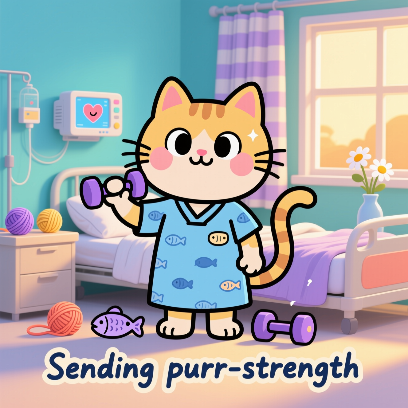 Cat, Weights, Hospital, Strong, Hospital gown, and Sympathy Card