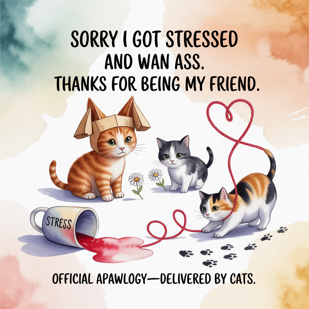 Sorry I got stressed and was an ass. with cats , and Sympathy Card