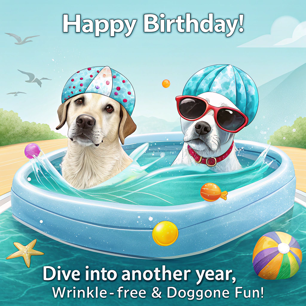 Swimming, botox, labrador, jack russell, colouring , and Birthday Card